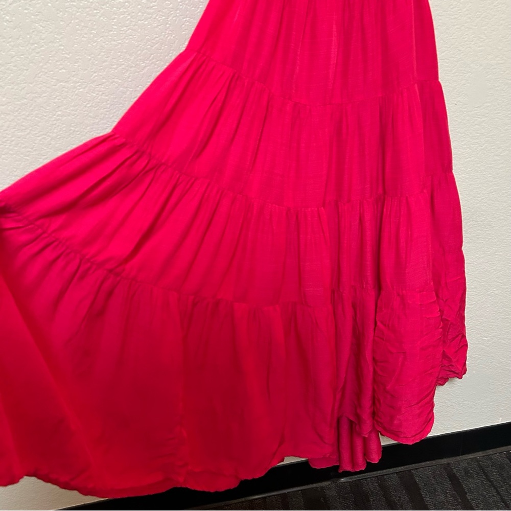 Anthropologie Let Me Be Cutout Tiered Maxi Dress Hot Pink XSP - Picture 8 of 16